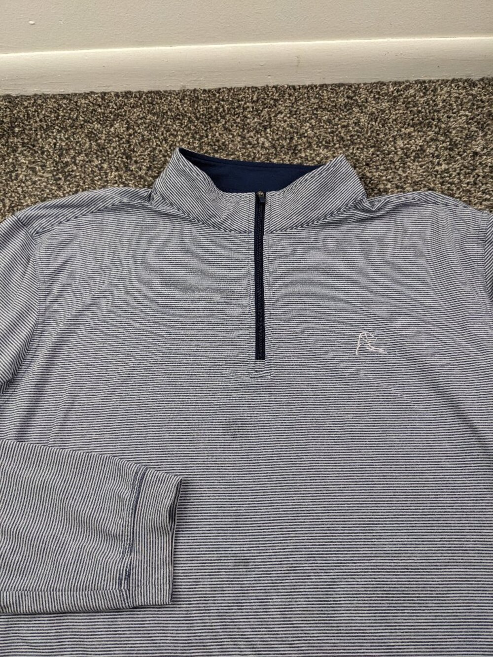 Rhoback 1/4 Zip Pullover Mens XL Blue Striped Performance Golf *Flaw
